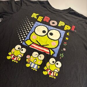 Keroppi by Sanrio Black T-Shirt 2022‎ Small Cartoon Frog Kawaii Character